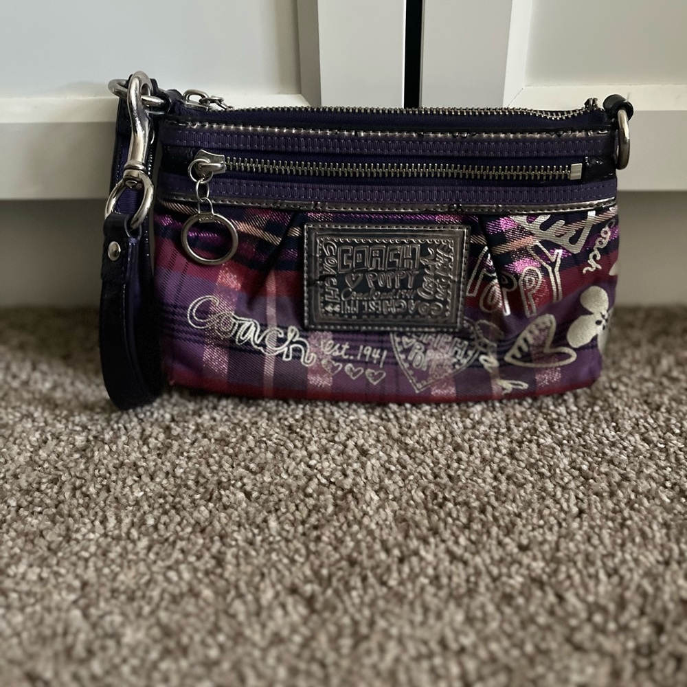 Coach Purple Floral Wristlet Clutch